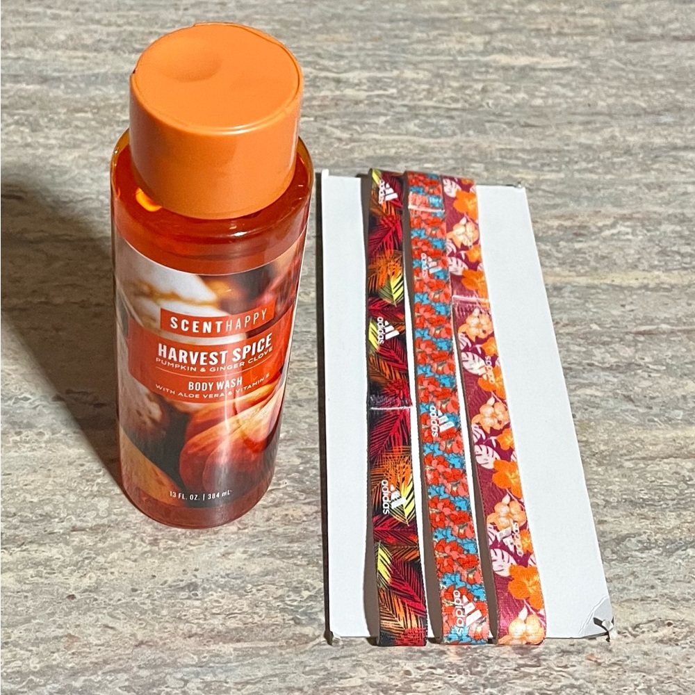 Scent Happy Harvest Spice Pumpkin & Ginger Body Wash & Adidas Colorful Hair Ties